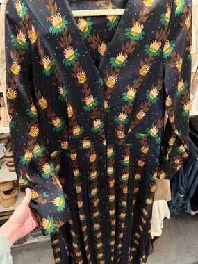 Scotch & Soda Black Floral Midi Dress with Yellow & Green Accents